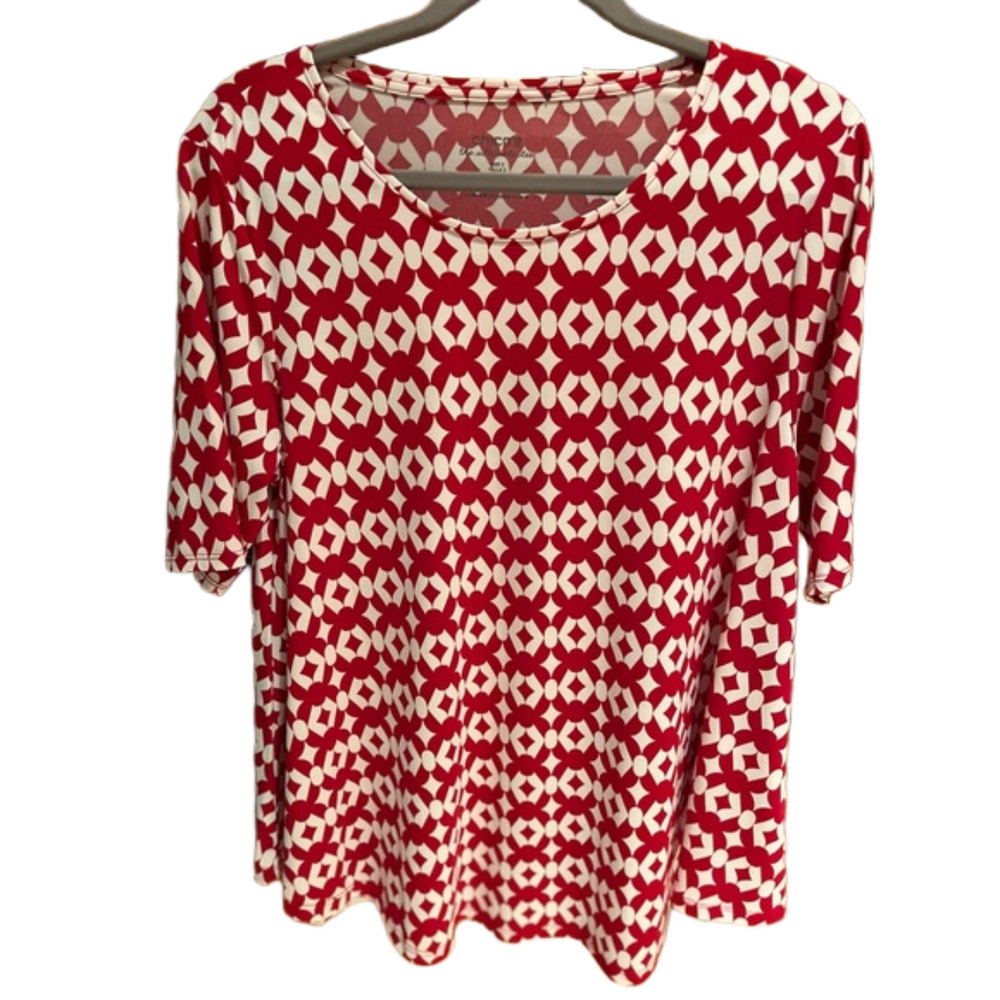 Chico's Red and White Geometric Scoop Neck Top size 2/L